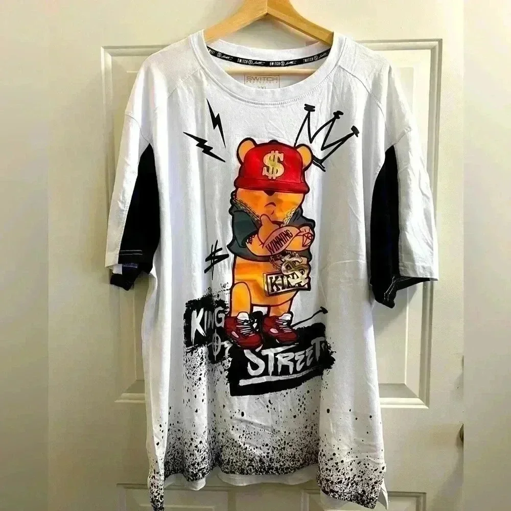 SWITCH  men's T-Shirt King of the Street Winnie the Pooh 3XL cotton‎ gangster